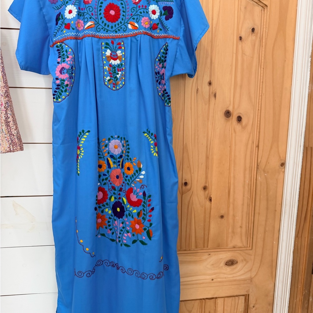 Mexican Embroidered Blue Dress